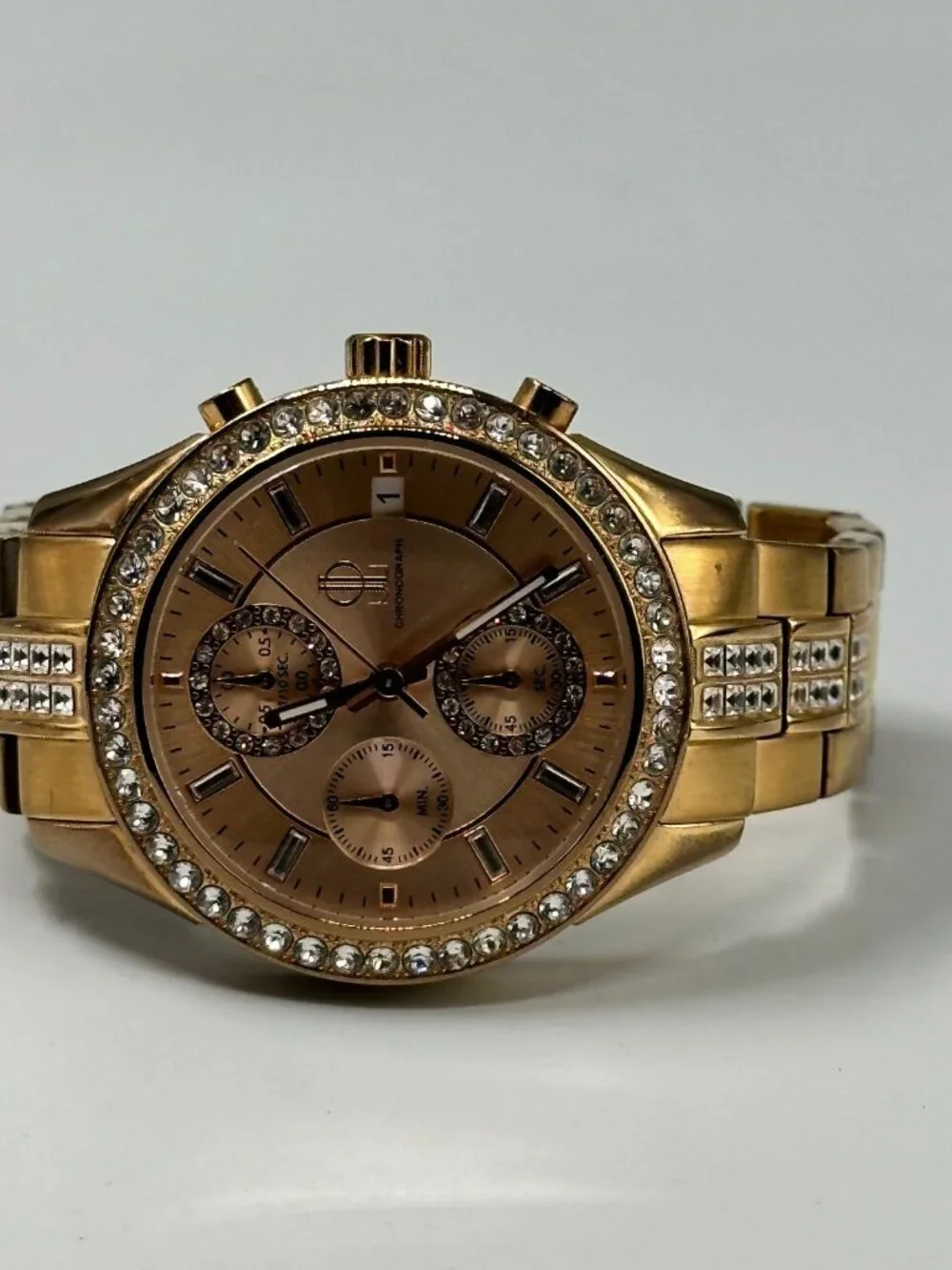Jennifer Lopez Watch Women Rose Gold Tone Chronograph Date New Battery 6.75